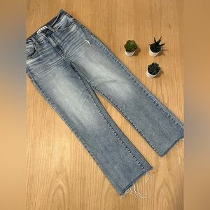 DAZE High Waisted Straight Leg Raw Hem Jeans